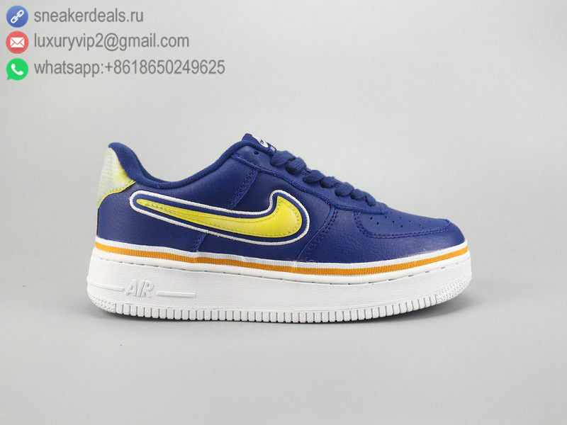 NIKE AIR FORCE 1 '07 LV8 LOW SPORT BLUE YELLOW LEATHER MEN SKATE SHOES